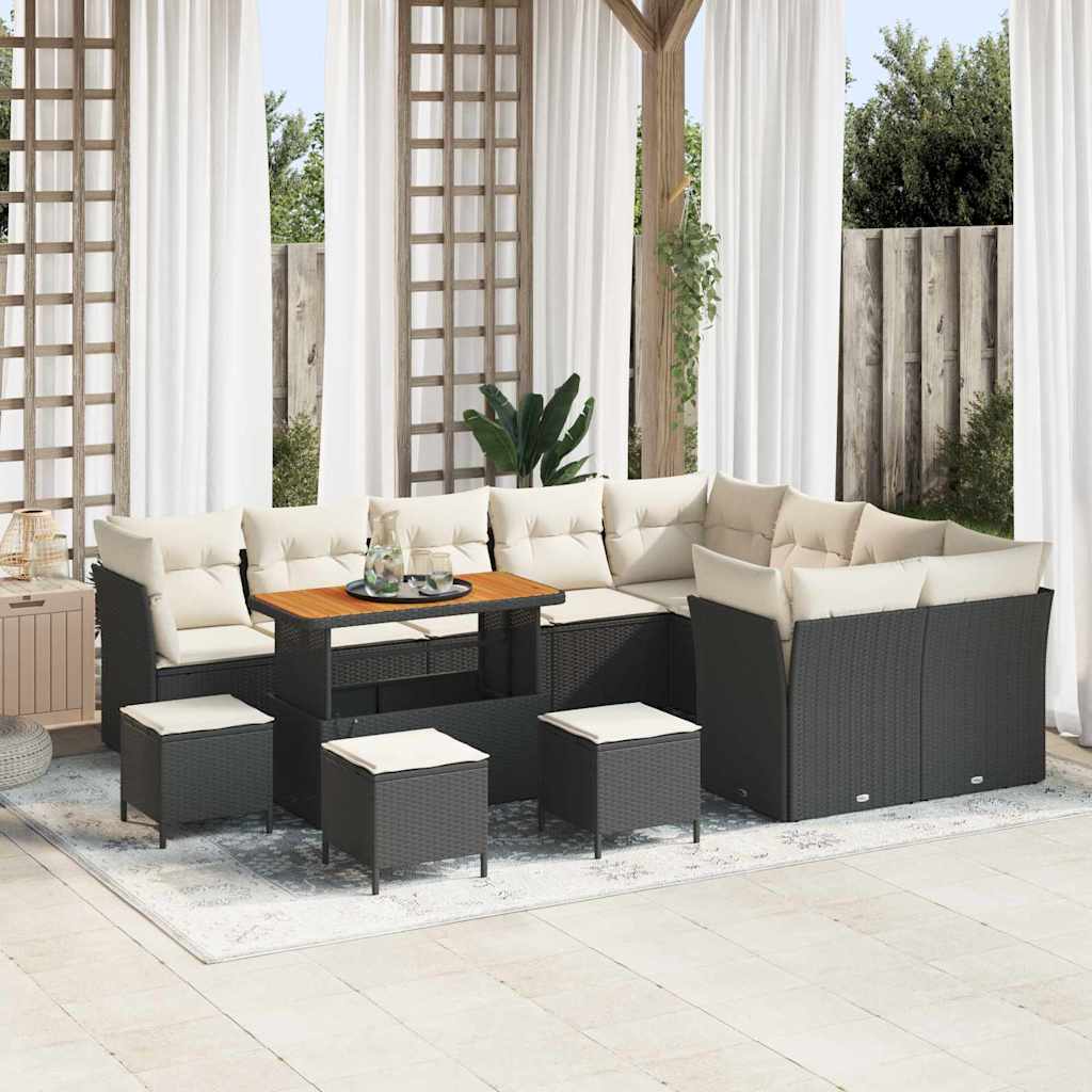 Garten-Sofa-Set 13 pcs Schwarz und Creme 110 x 55 x 71 cm