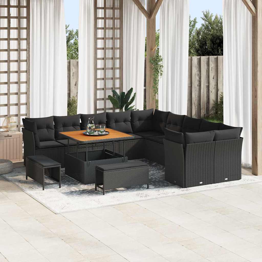 Garten-Sofa-Set mit Kissen 13 pcs Schwarz 100 x 100 x 71 cm