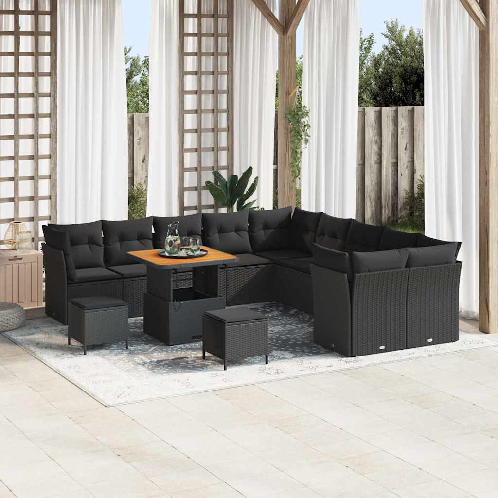 Garten-Sofa-Set mit Kissen 13 pcs Schwarz 80 x 80 x 71 cm