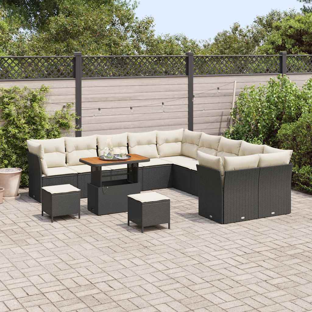 Garten-Sofa-Set 13 pcs Schwarz und Creme 90 x 55 x 71 cm