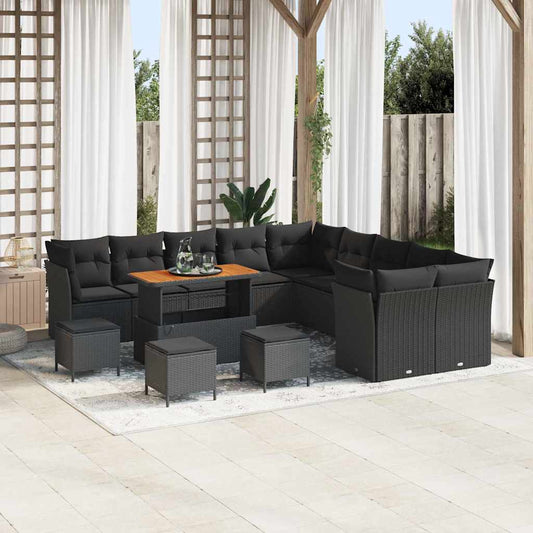 Garten-Sofa-Set mit Kissen 14 pcs Schwarz 110 x 55 x 71 cm