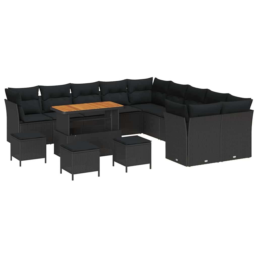Garten-Sofa-Set mit Kissen 14 pcs Schwarz 110 x 55 x 71 cm