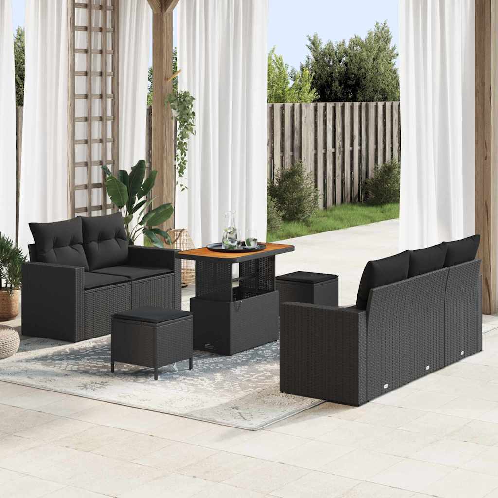 Garten-Sofa-Set mit Kissen 8 pcs Schwarz 90 x 55 x 71 cm