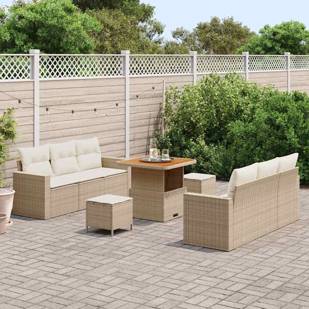 Garten-Sofa-Set mit Kissen mit Speicher 9 pcs Beige und Creme