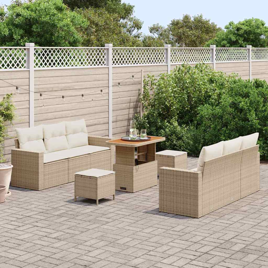 Garten-Sofa-Set mit Kissen mit Speicher 9 pcs Beige und Creme
