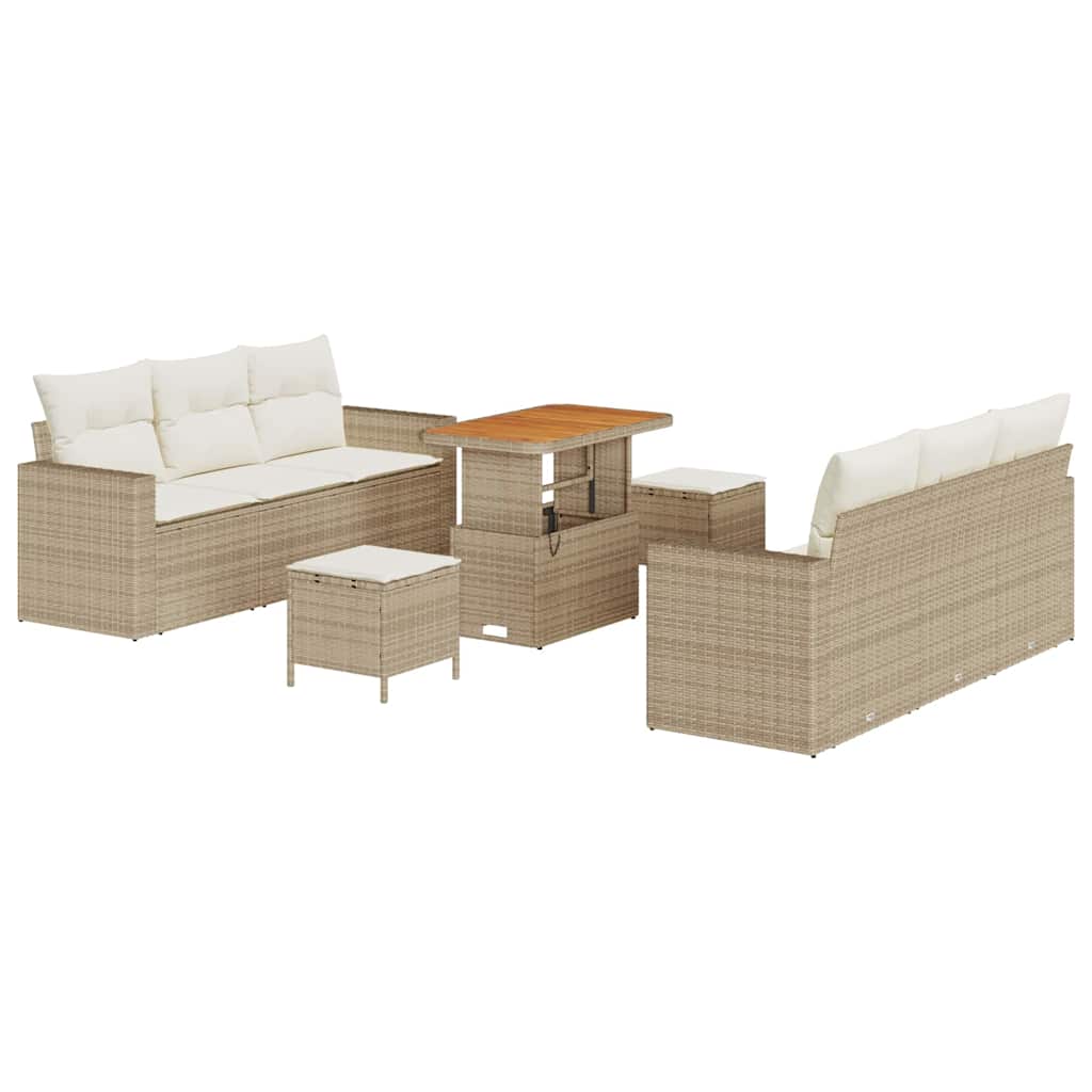 Garten-Sofa-Set mit Kissen mit Speicher 9 pcs Beige und Creme
