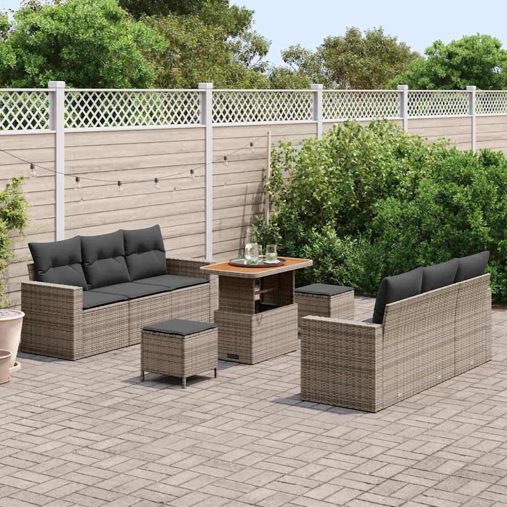 Garten-Sofa-Set mit Kissen mit Speicher 9 pcs Grau