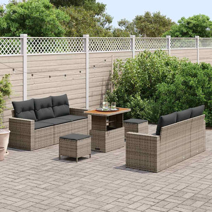 Garten-Sofa-Set mit Kissen mit Speicher 9 pcs Grau