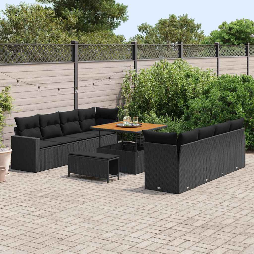 Garten-Sofa-Set mit Kissen 11 pcs Schwarz 100 x 100 x 71 cm