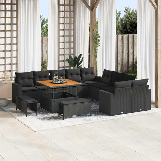 Garten-Sofa-Set mit Kissen 13 pcs Schwarz 100 x 100 x 71 cm