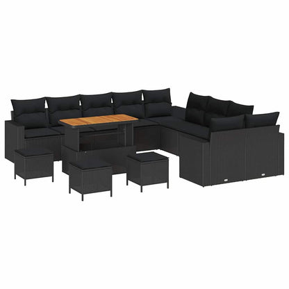 Garten-Sofa-Set mit Kissen 14 pcs Schwarz 110 x 55 x 71 cm