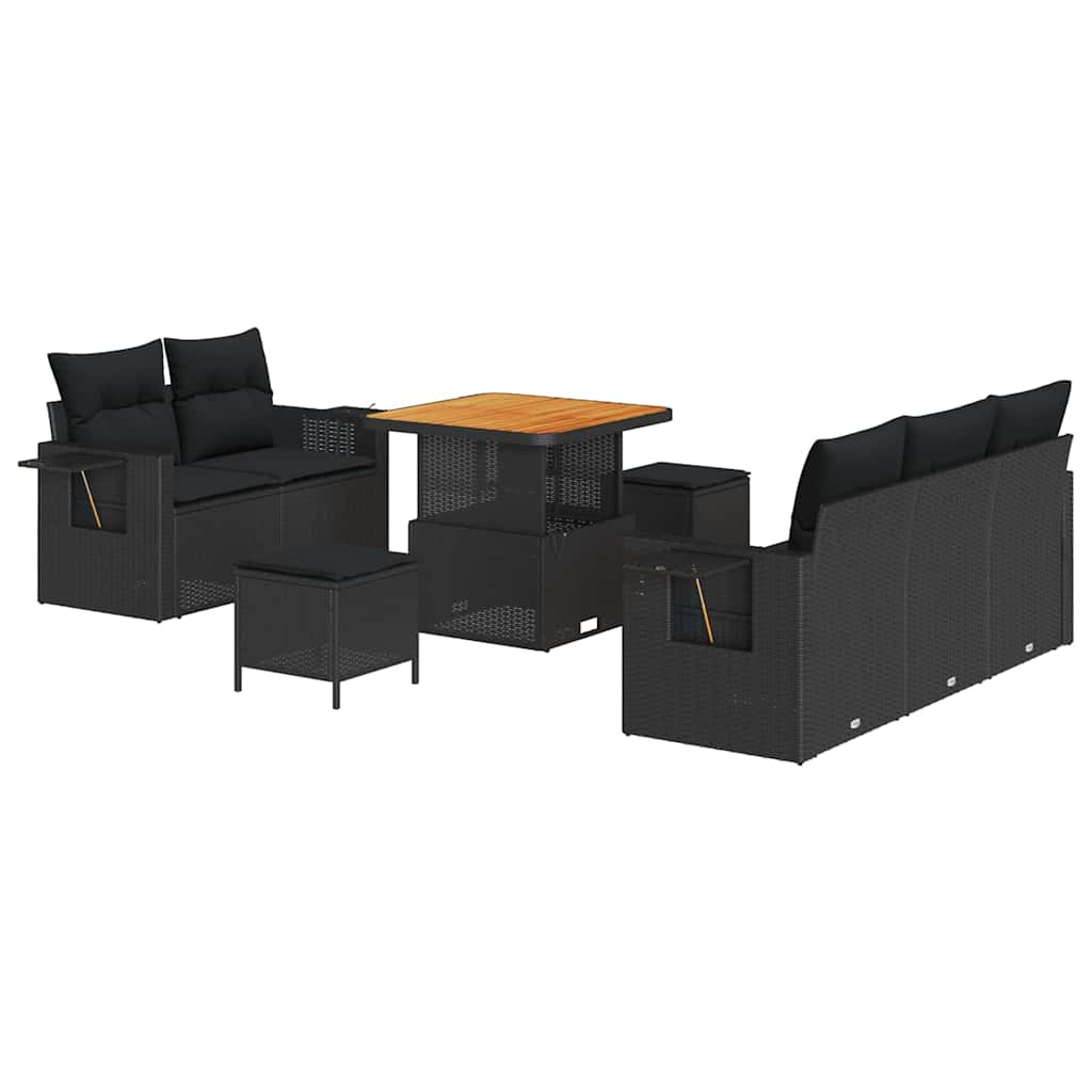 Garten-Sofa-Set mit Kissen 8 pcs Schwarz 80 x 80 x 71 cm