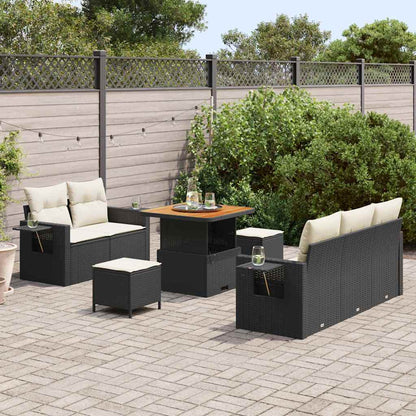 Garten-Sofa-Set mit Kissen mit Speicher 8 pcs Schwarz und Creme