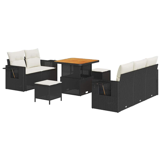 Garten-Sofa-Set mit Kissen mit Speicher 8 pcs Schwarz und Creme