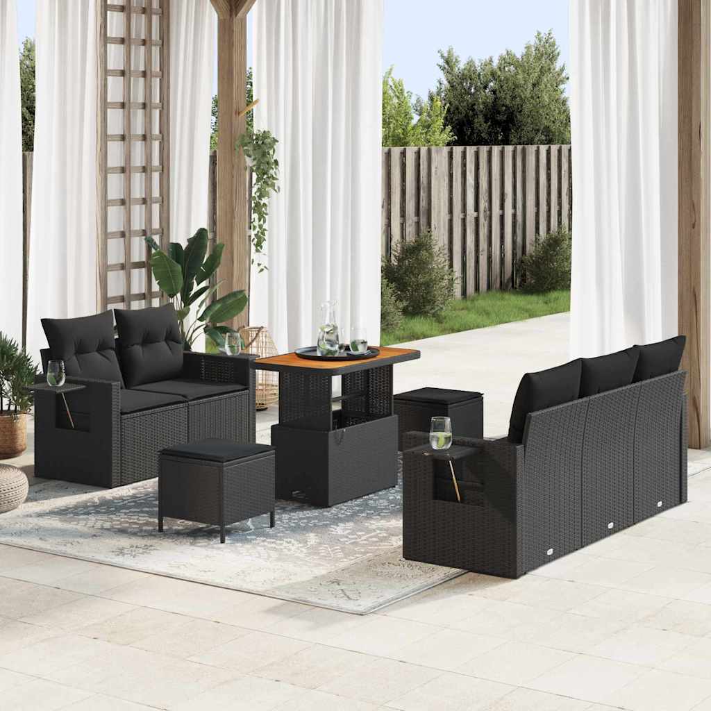 Garten-Sofa-Set mit Kissen 8 pcs Schwarz 90 x 55 x 71 cm