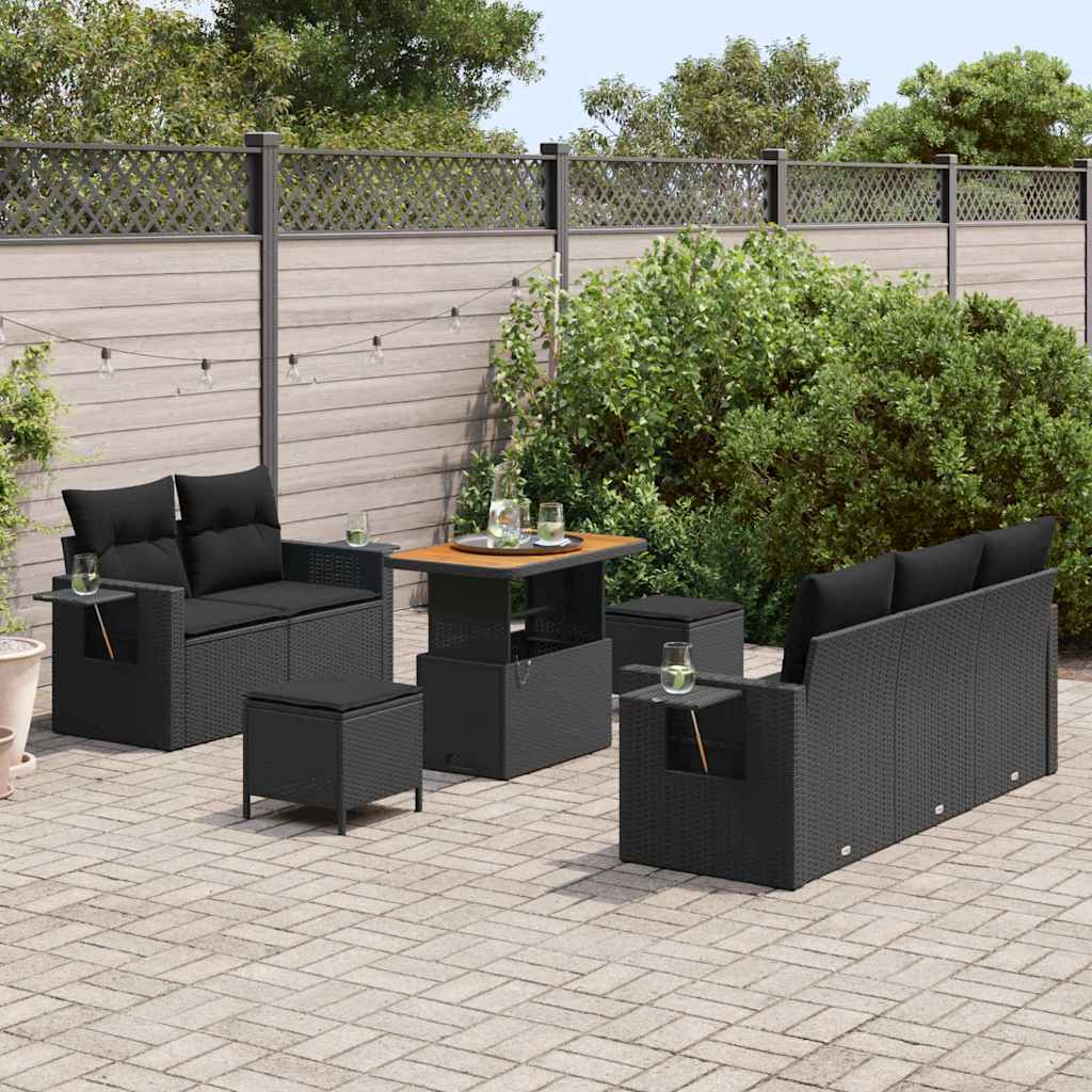 Garten-Sofa-Set mit Kissen 8 pcs Schwarz 90 x 55 x 71 cm