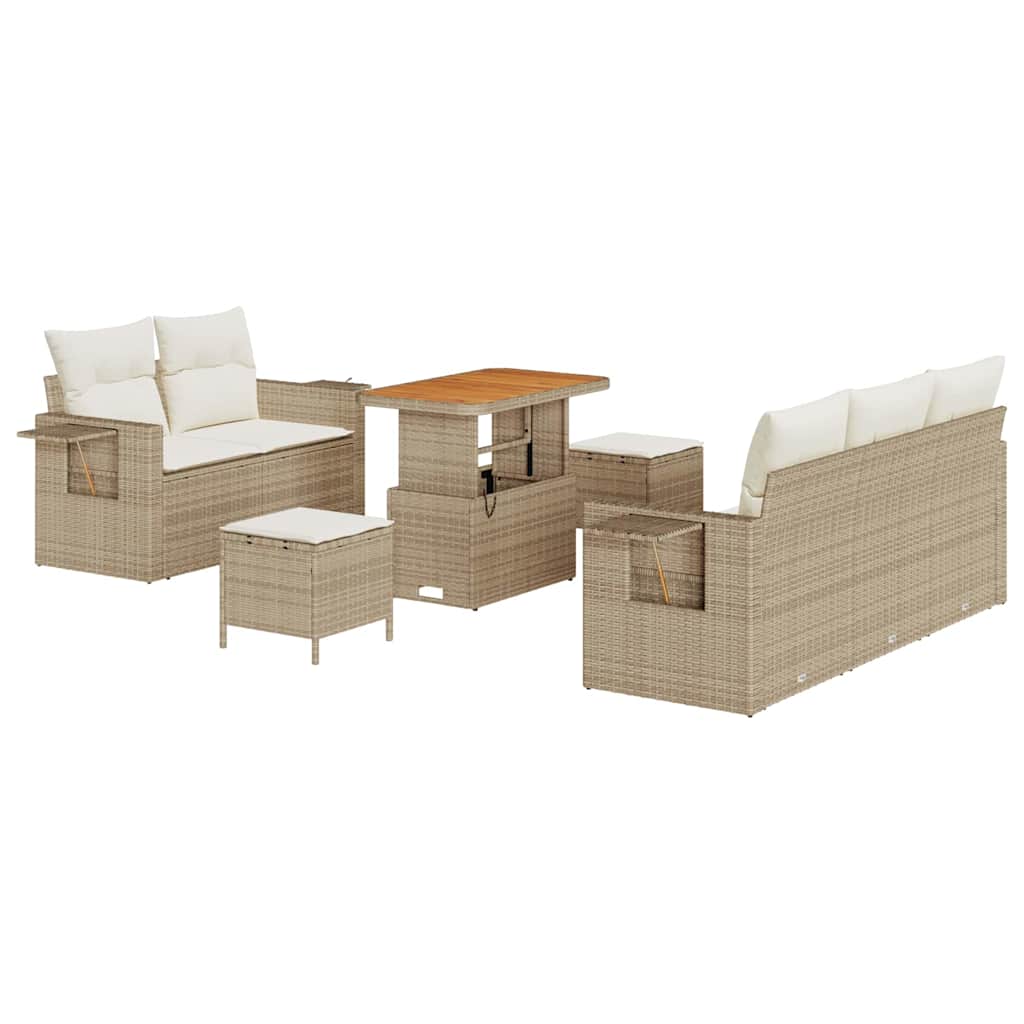Garten-Sofa-Set mit Kissen mit Speicher 8 pcs Beige und Creme