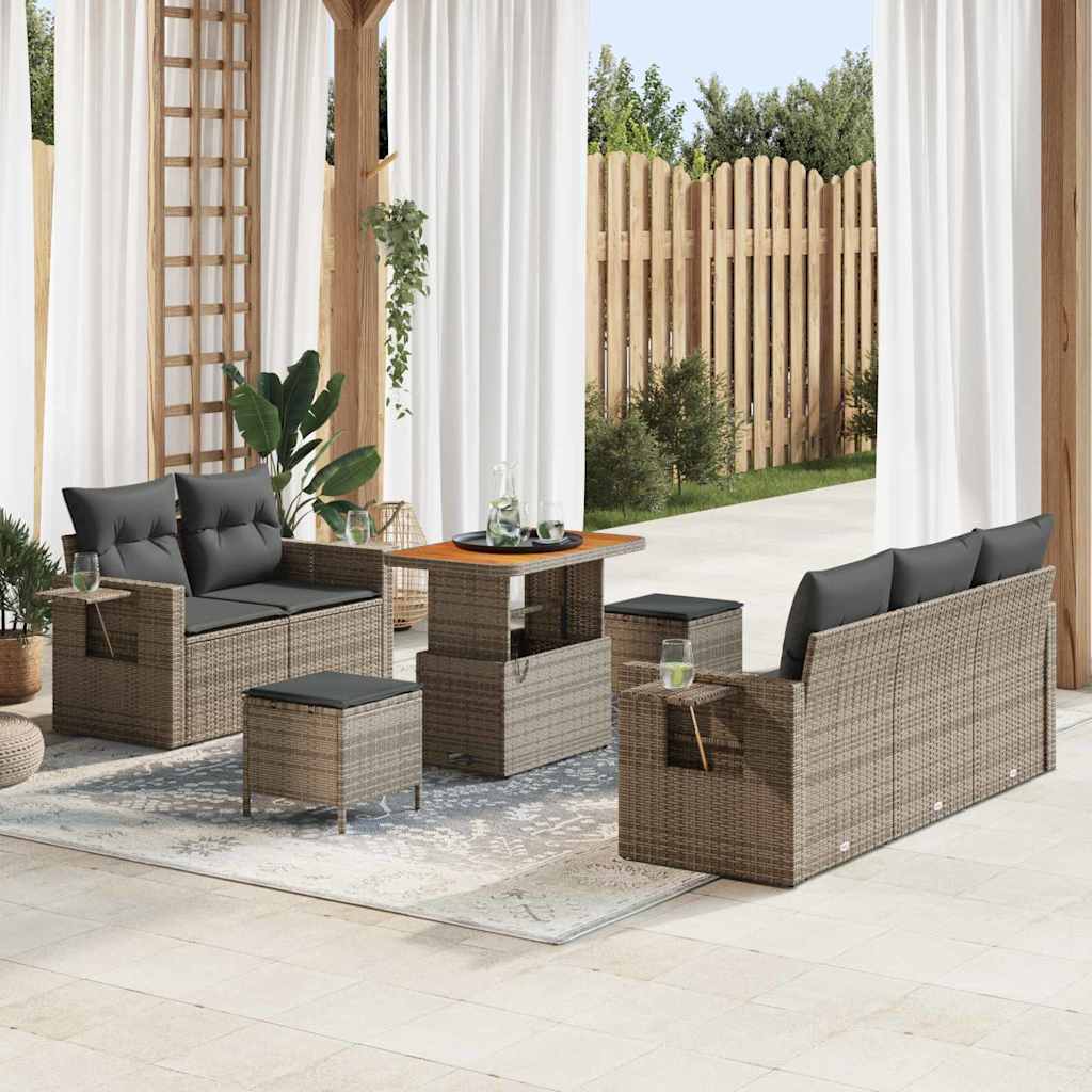 Garten-Sofa-Set mit Kissen mit Speicher 8 pcs Grau