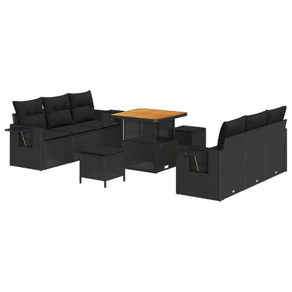 Garten-Sofa-Set mit Kissen mit Speicher 9 pcs Schwarz