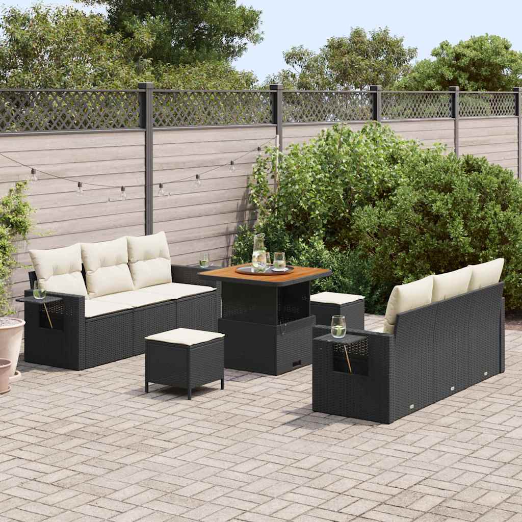 Garten-Sofa-Set mit Kissen mit Speicher 9 pcs Schwarz und Creme