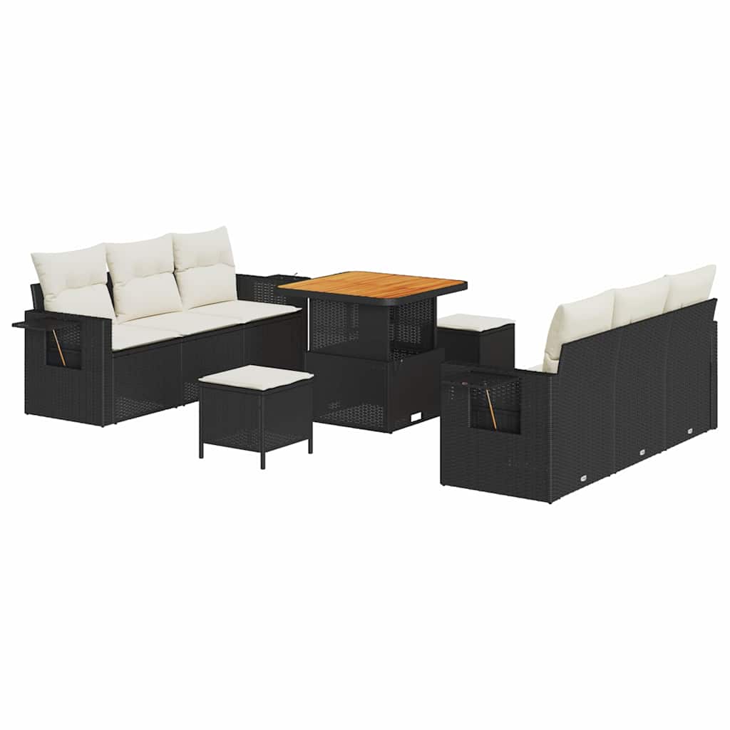 Garten-Sofa-Set mit Kissen mit Speicher 9 pcs Schwarz und Creme