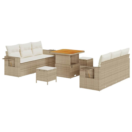 Garten-Sofa-Set mit Kissen mit Speicher 9 pcs Beige und Creme
