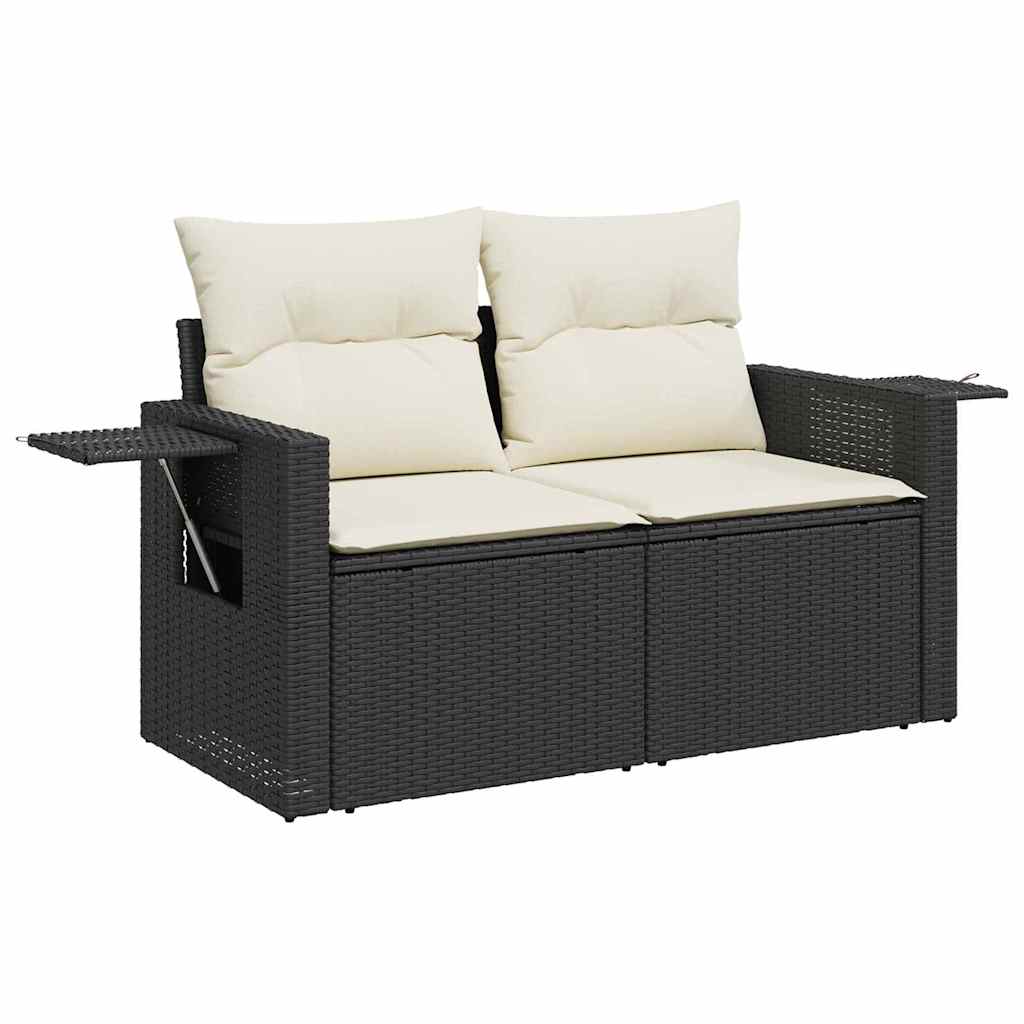Garten-Sofa-Set mit Kissen mit Speicher 9 pcs Schwarz und Creme