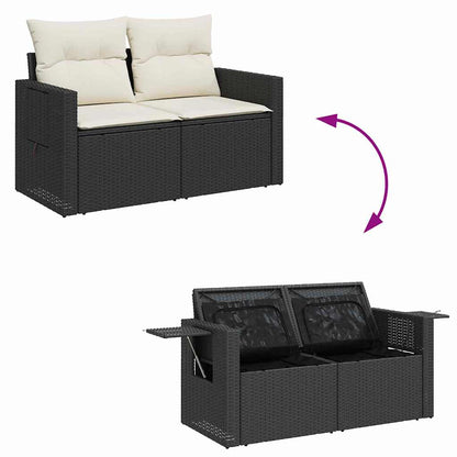 Garten-Sofa-Set mit Kissen mit Speicher 9 pcs Schwarz und Creme