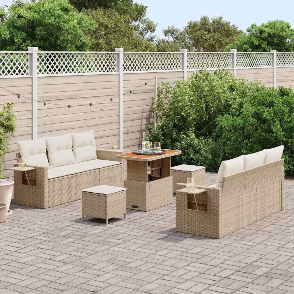 Garten-Sofa-Set mit Kissen mit Speicher 9 pcs Beige und Creme