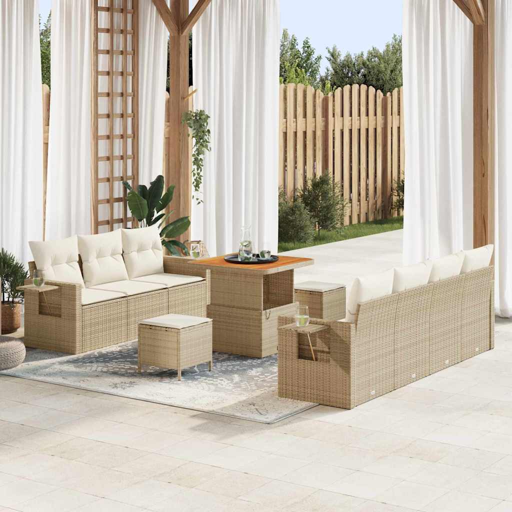 Garten-Sofa-Set mit Kissen mit Speicher 10 pcs Beige und Creme