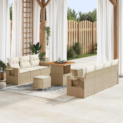 Garten-Sofa-Set mit Kissen mit Speicher 10 pcs Beige und Creme