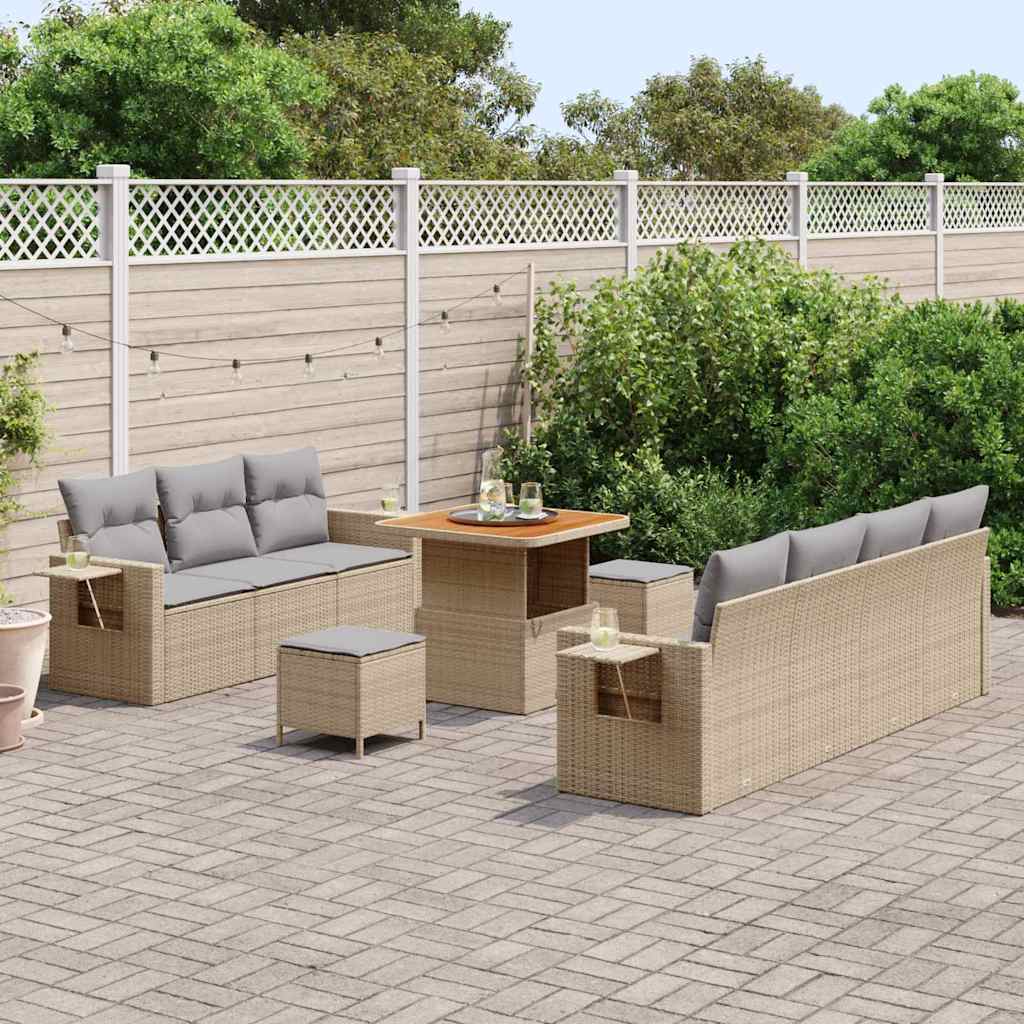 Garten-Sofa-Set mit Kissen 10 pcs Beige und Hellgrau