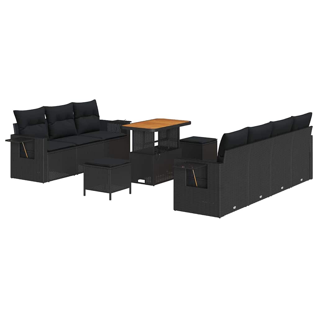 Garten-Sofa-Set mit Kissen mit Speicher 10 pcs Schwarz