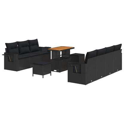 Garten-Sofa-Set mit Kissen mit Speicher 10 pcs Schwarz