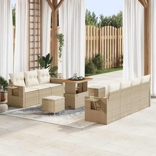 Garten-Sofa-Set mit Kissen mit Speicher 10 pcs Beige und Creme