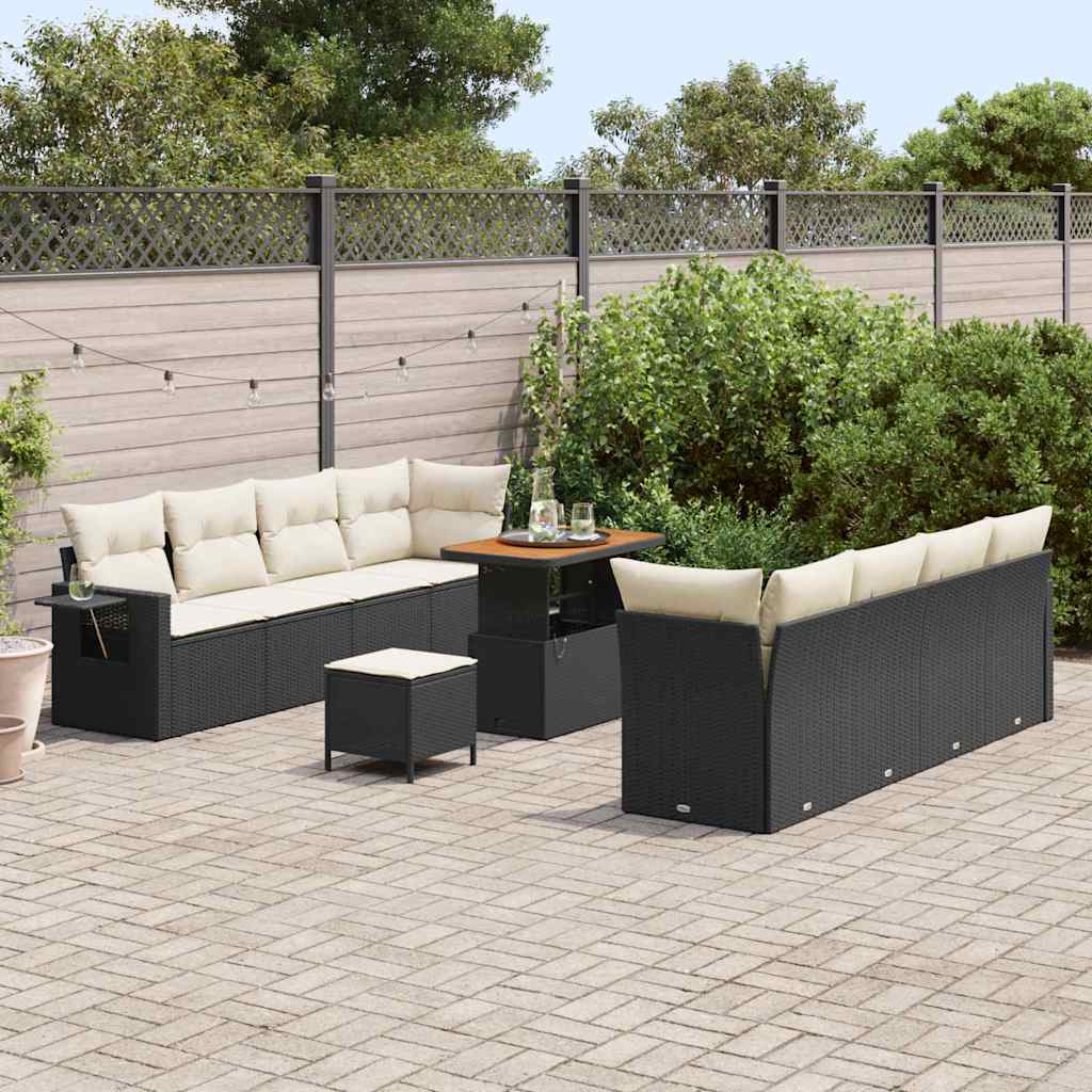 Garten-Sofa-Set 11 pcs Schwarz und Creme 90 x 55 x 71 cm
