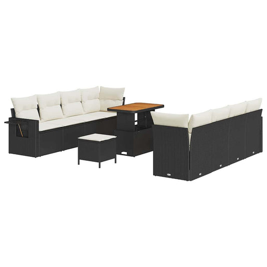 Garten-Sofa-Set 11 pcs Schwarz und Creme 90 x 55 x 71 cm