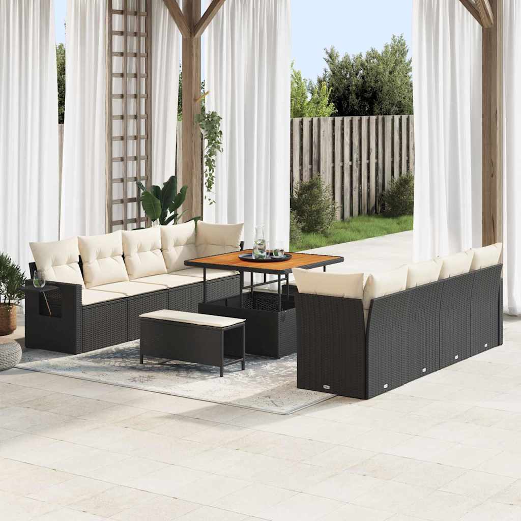 Garten-Sofa-Set 11 pcs Schwarz und Creme 100 x 100 x 71 cm