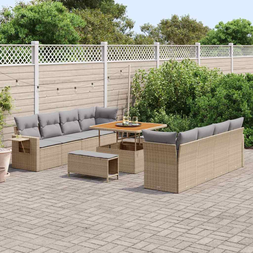 Garten-Sofa-Set 11 pcs Beige und Hellgrau 100 x 100 x 71 cm