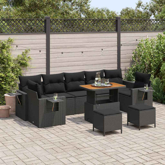 Garten-Sofa-Set mit Kissen 10 pcs Schwarz 90 x 55 x 71 cm