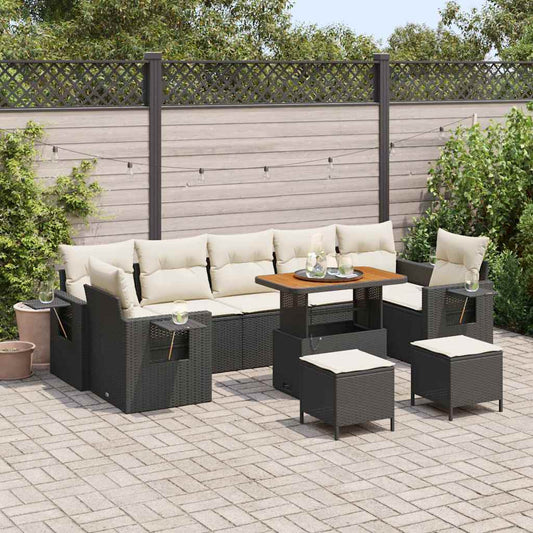 Garten-Sofa-Set 10 pcs Schwarz und Creme 90 x 55 x 71 cm