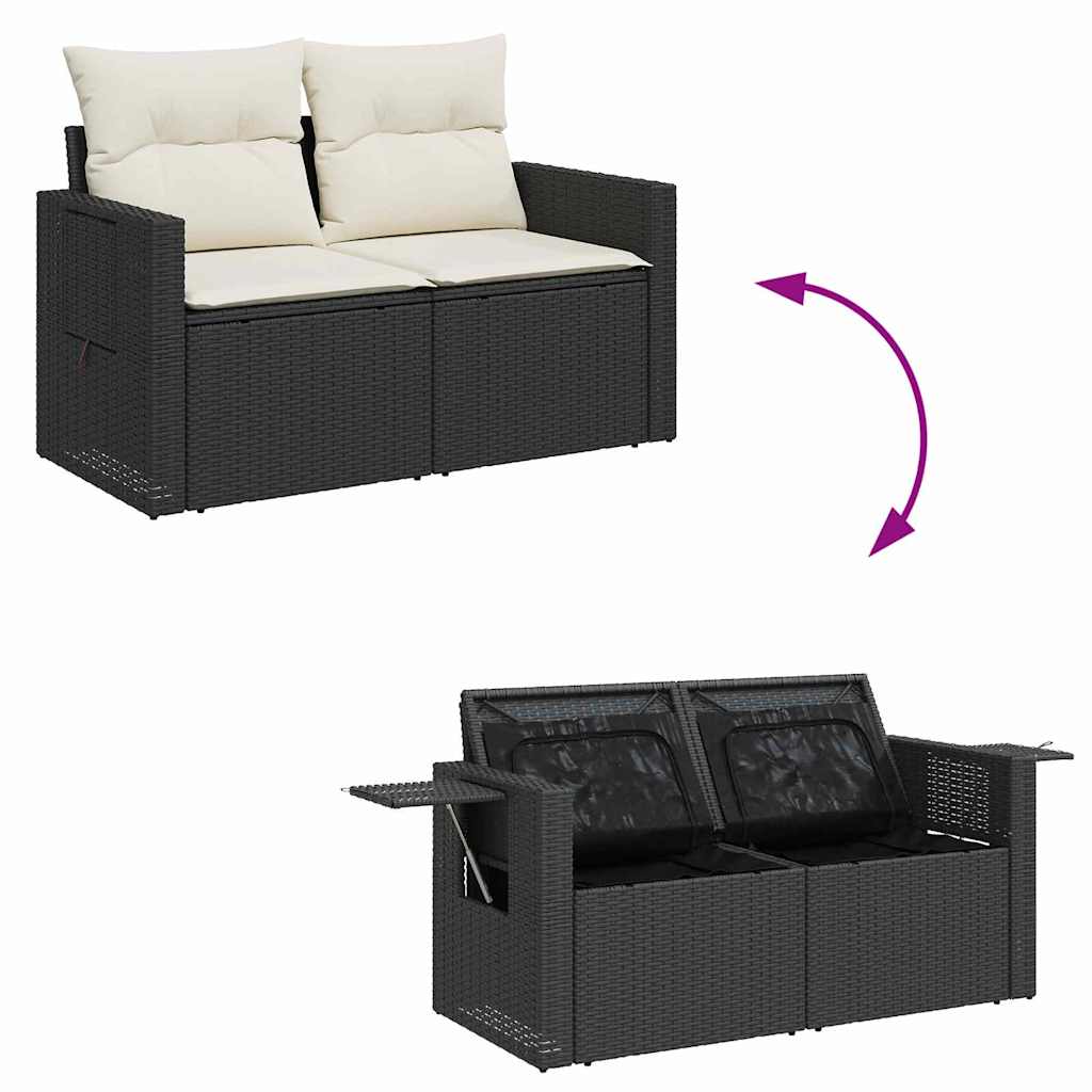 Garten-Sofa-Set 10 pcs Schwarz und Creme 90 x 55 x 71 cm