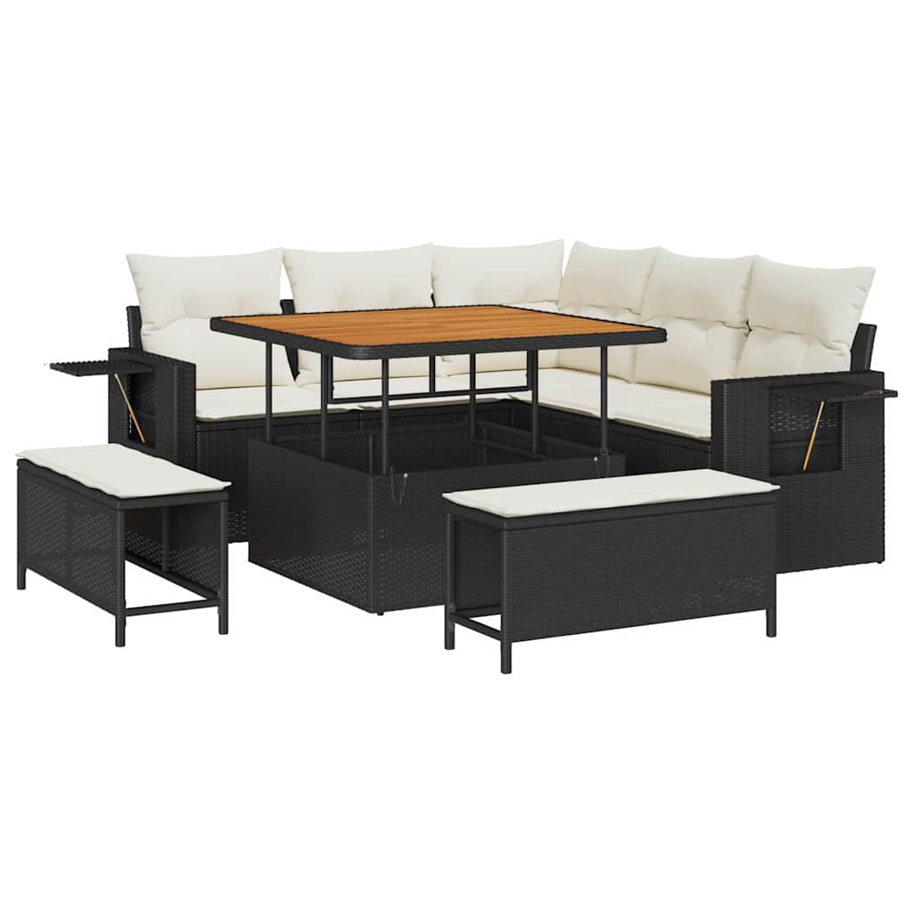 Garten-Sofa-Set 8 pcs Schwarz und Creme 100 x 100 x 71 cm