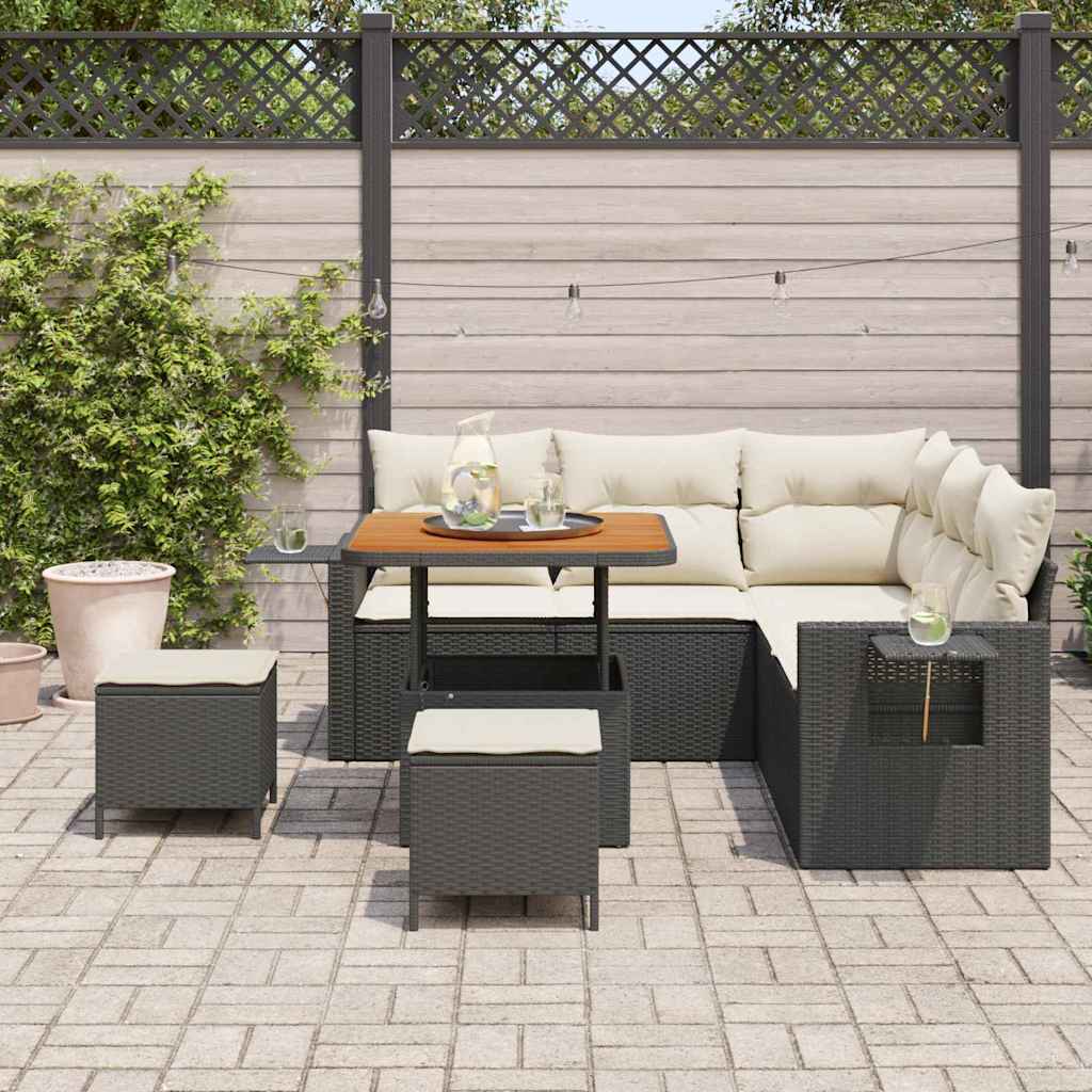 Garten-Sofa-Set 8 pcs Schwarz und Creme 80 x 80 x 71 cm