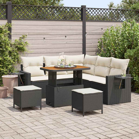 Garten-Sofa-Set 8 pcs Schwarz und Creme 90 x 55 x 71 cm