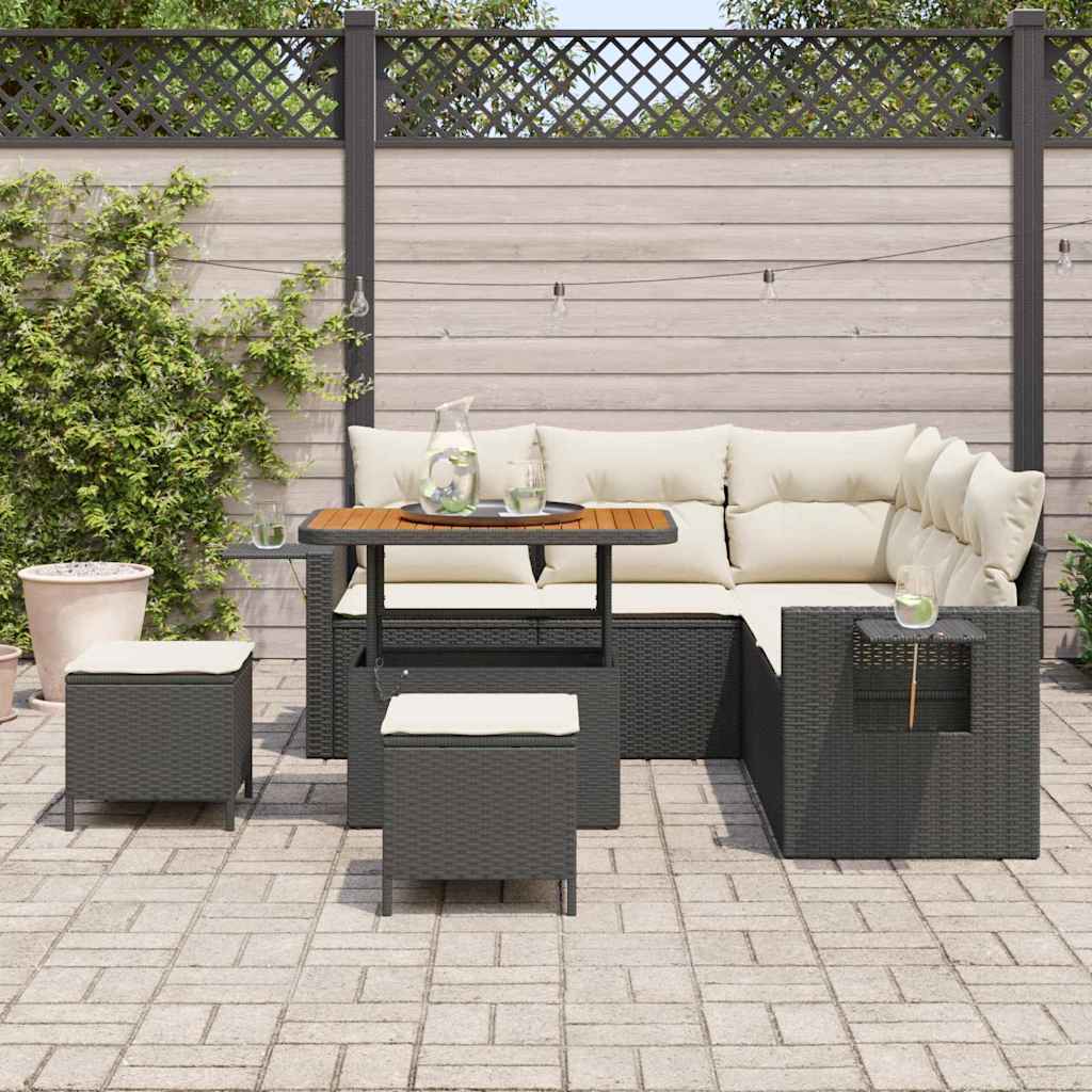 Garten-Sofa-Set 8 pcs Schwarz und Creme 90 x 55 x 71 cm