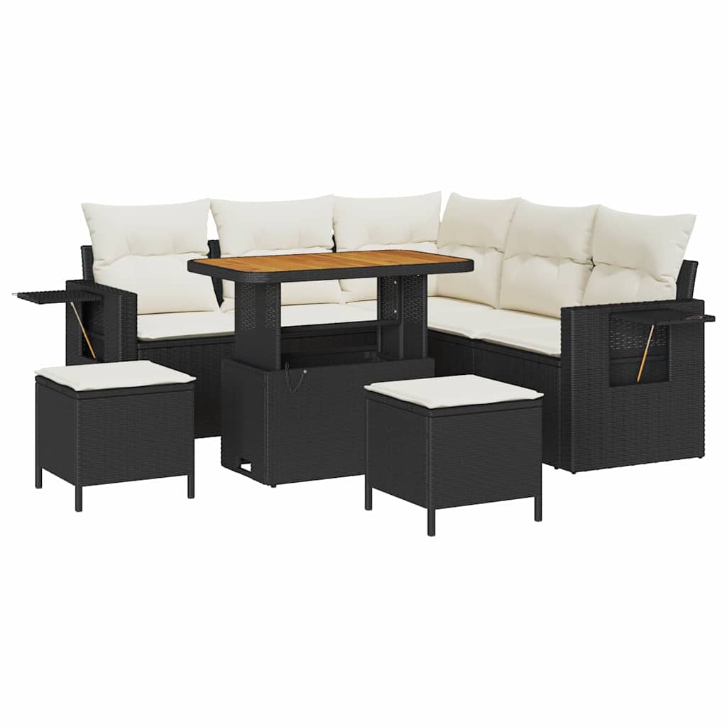 Garten-Sofa-Set 8 pcs Schwarz und Creme 90 x 55 x 71 cm