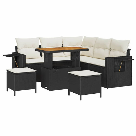 Garten-Sofa-Set 8 pcs Schwarz und Creme 90 x 55 x 71 cm