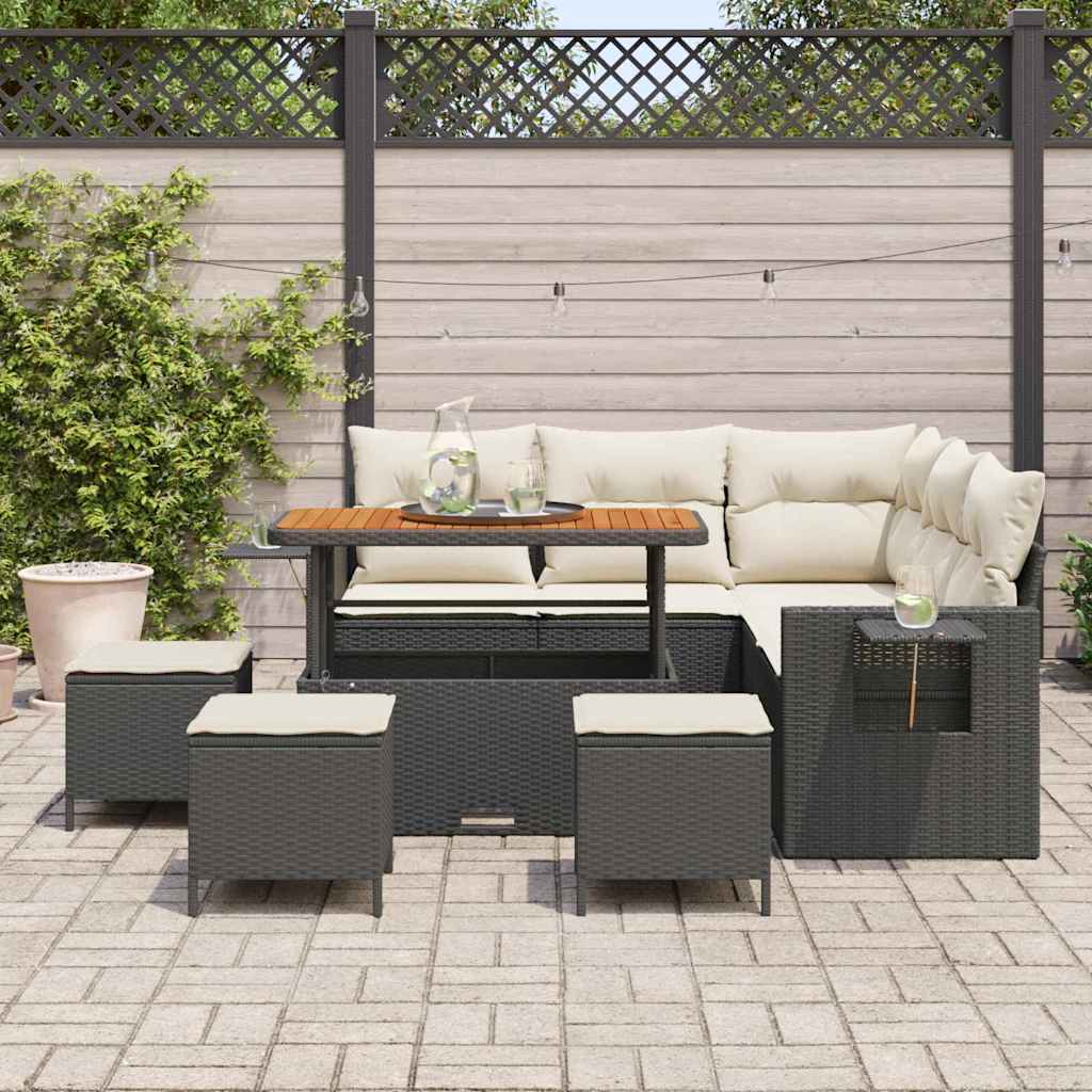 Garten-Sofa-Set 9 pcs Schwarz und Creme 110 x 55 x 71 cm