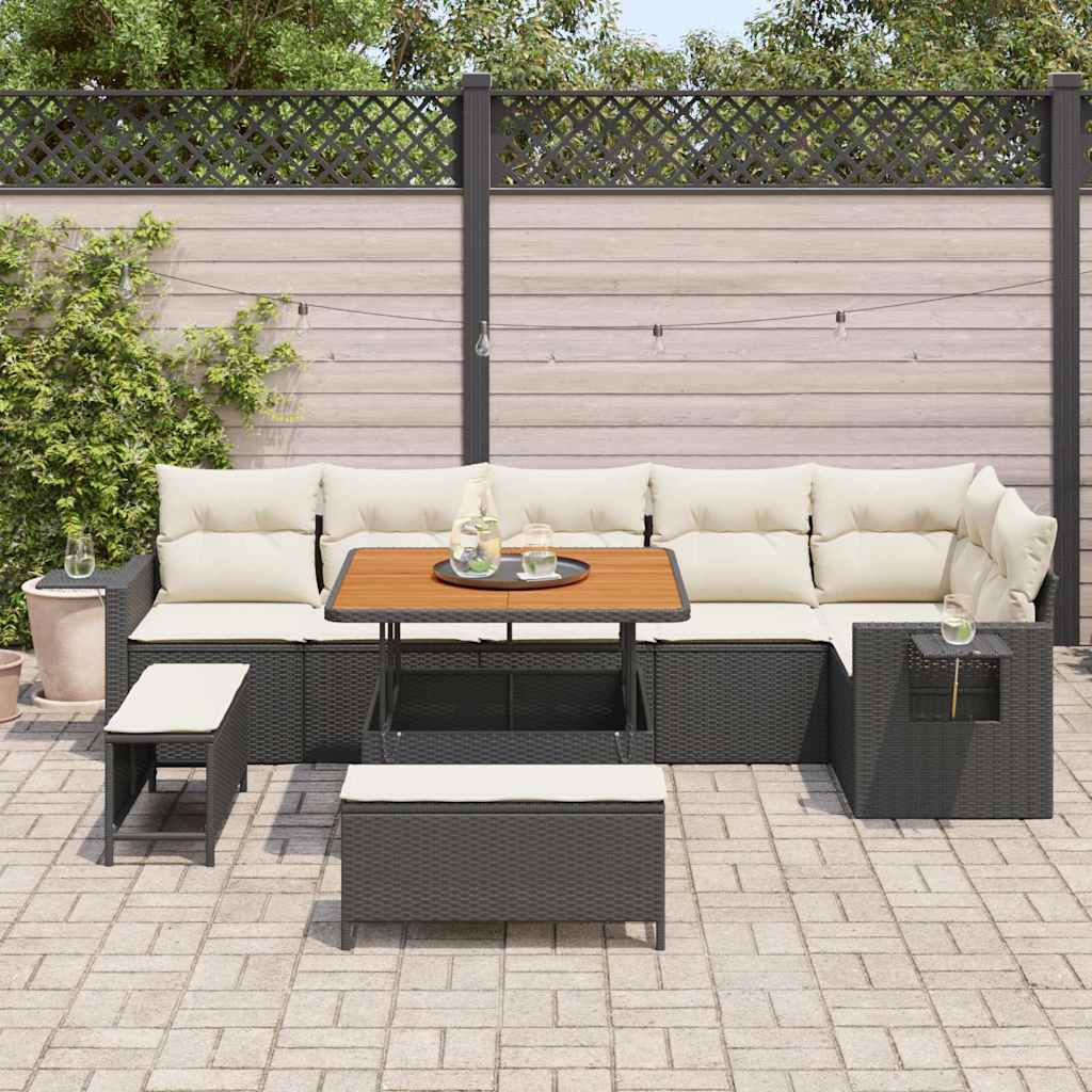 Garten-Sofa-Set mit Speicher 9 pcs Schwarz Poly Rattan